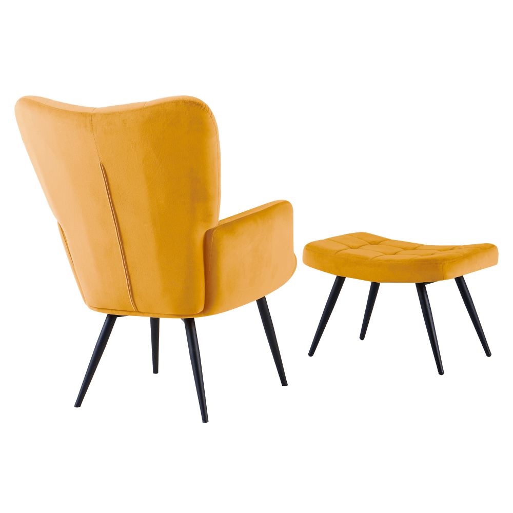 Fotoliu cu suport pentru picioare, galben tesatura Velvet/negru, HABEN — imaginea 15