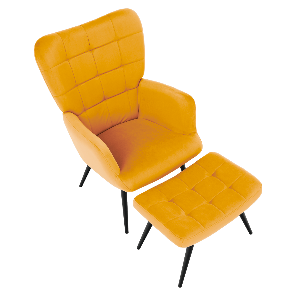 Fotoliu cu suport pentru picioare, galben tesatura Velvet/negru, HABEN — imaginea 16