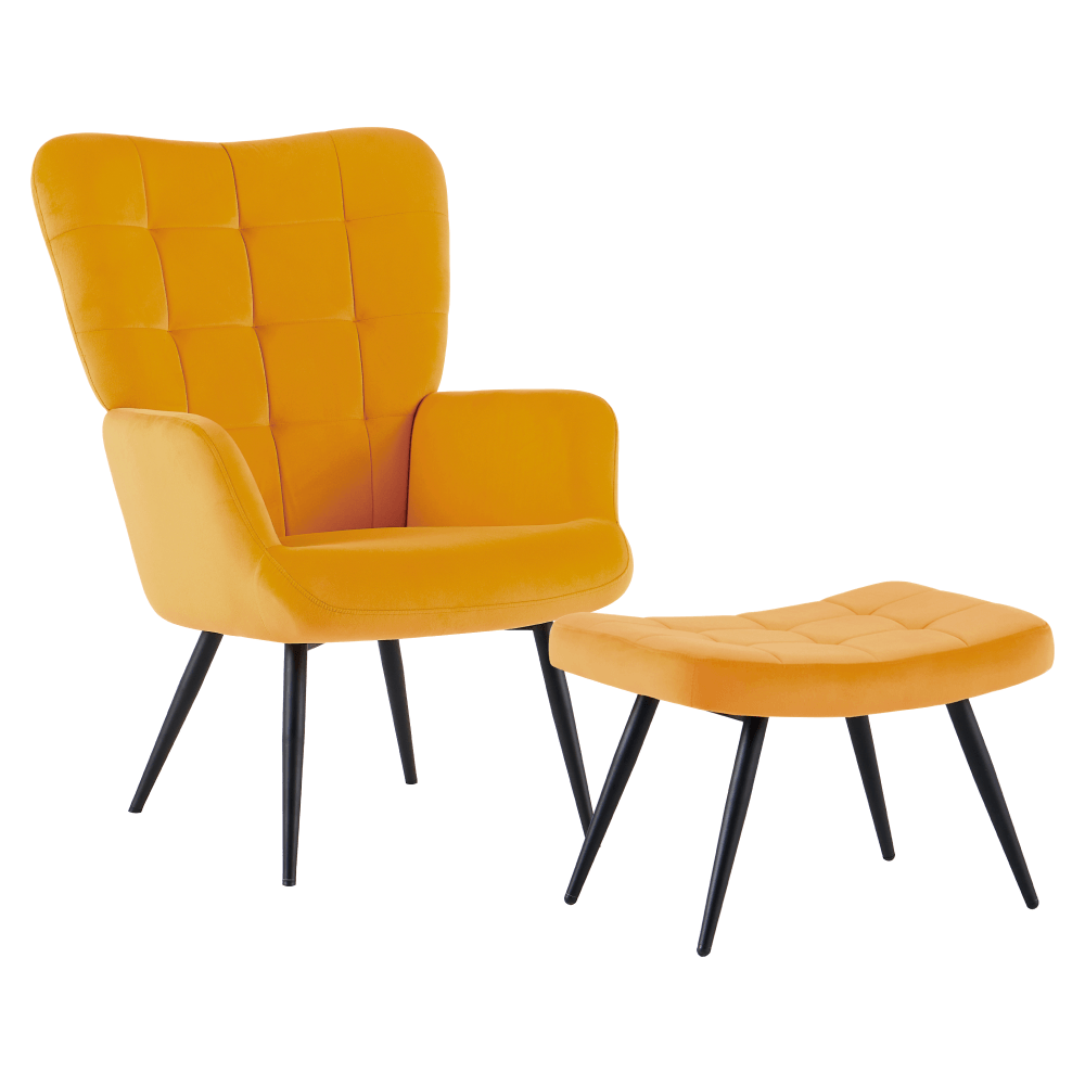 Fotoliu cu suport pentru picioare, galben tesatura Velvet/negru, HABEN — imaginea 17