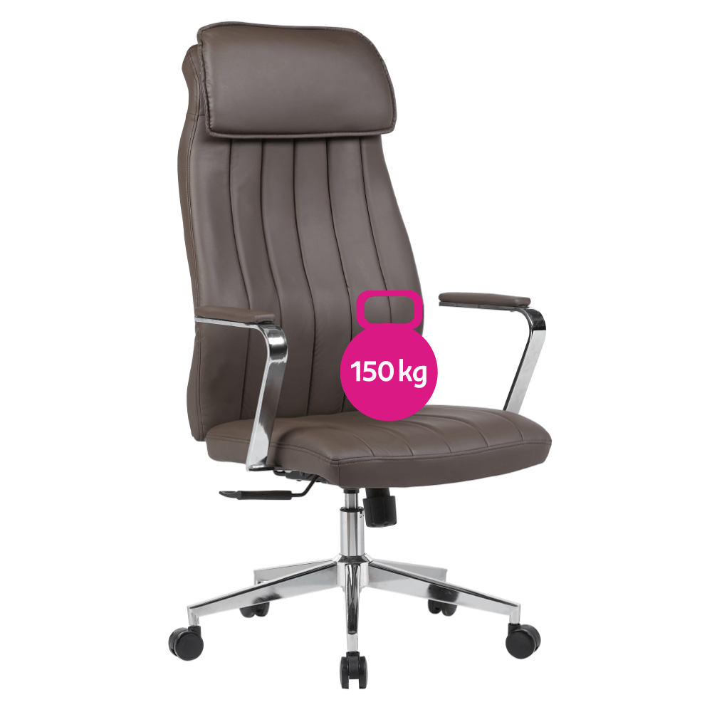 Fotoliu de birou, piele ecologica gri-maro/crom, capacitate incarcare 150 kg, ELADIO — imaginea 2