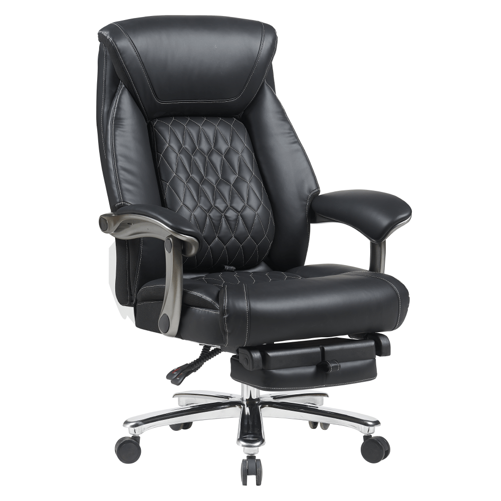 Fotoliu de birou, piele ecologica neagra/crom, portanta 150 kg, URIEN — imaginea 2