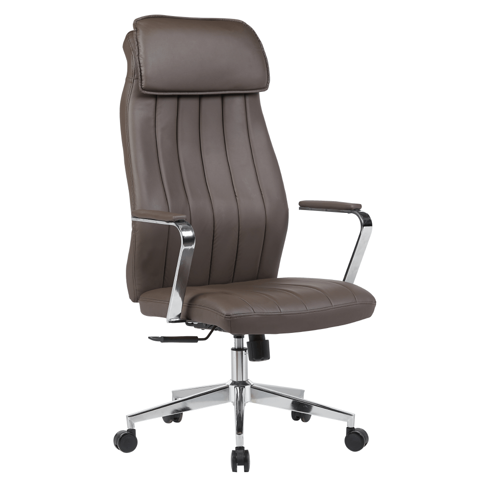 Fotoliu de birou, piele ecologica gri-maro/crom, capacitate incarcare 150 kg, ELADIO — imaginea 3