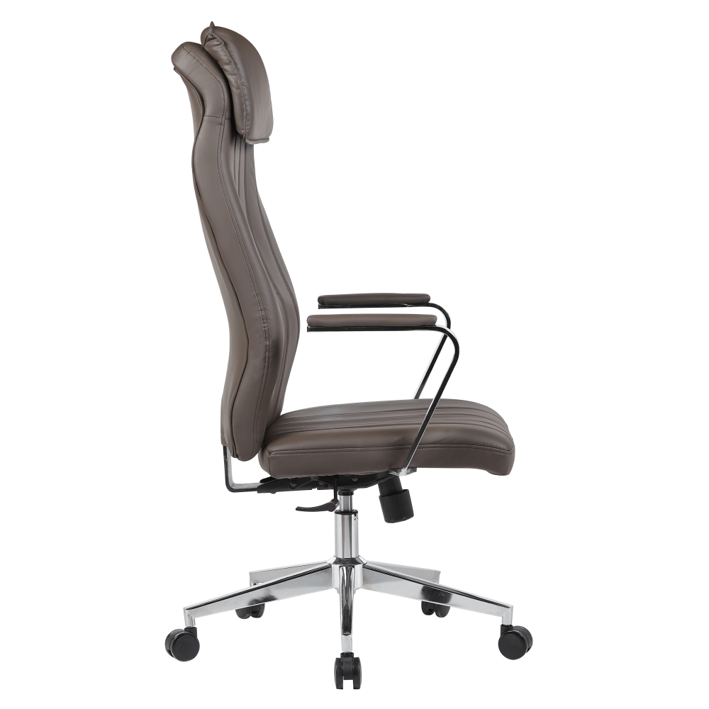 Fotoliu de birou, piele ecologica gri-maro/crom, capacitate incarcare 150 kg, ELADIO — imaginea 5