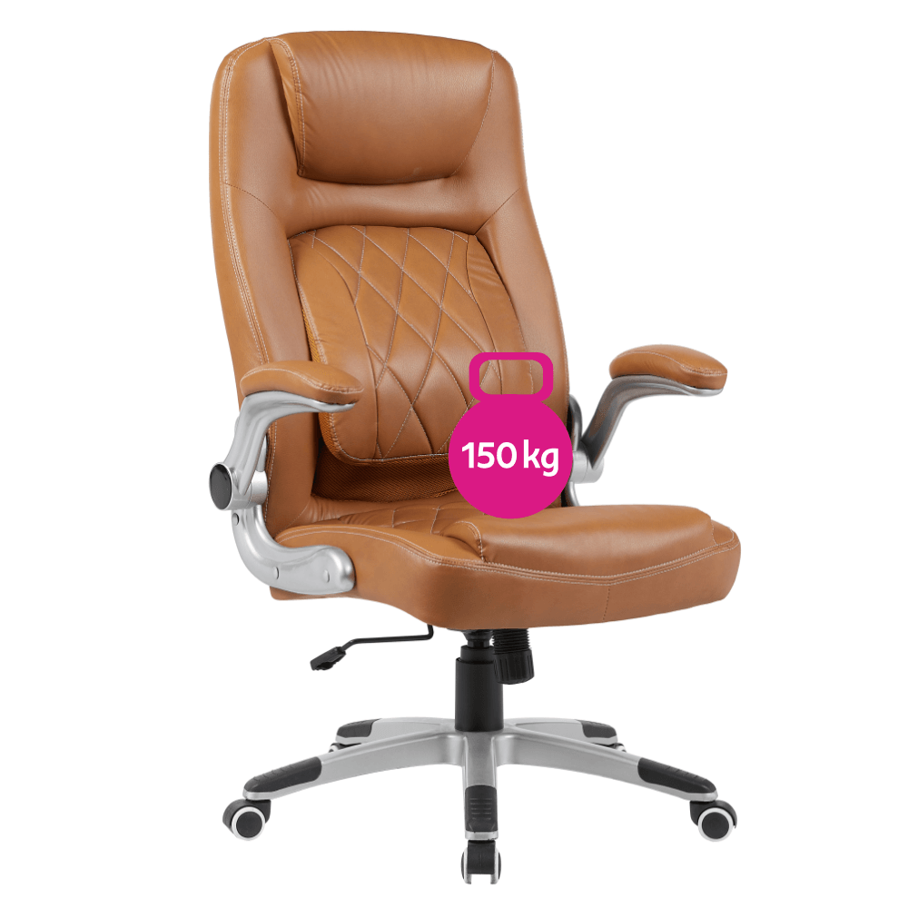 Fotoliu de birou, piele ecologica maro/argintiu, portanta 150 kg, GREKO — imaginea 2