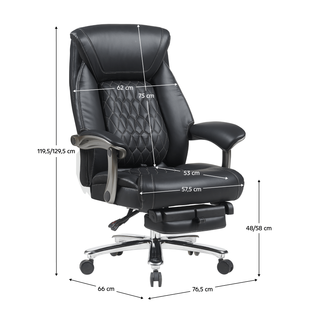 Fotoliu de birou, piele ecologica neagra/crom, portanta 150 kg, URIEN — imaginea 12