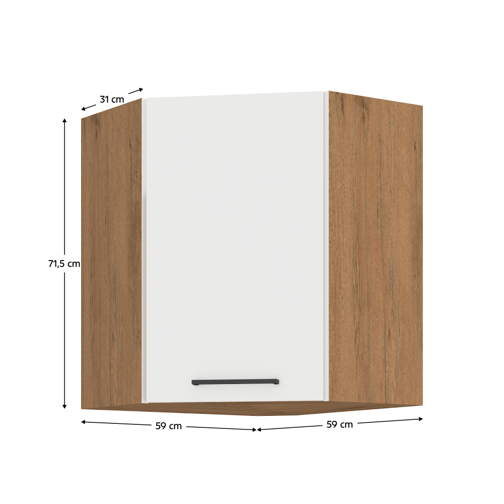 Cabinet superior de colt, alb extra lucios HG/stejar Lancelot, VEGA 58x58 GN-72 1F — imaginea 11