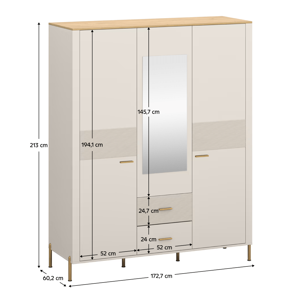 Dulap cu oglinda, casmir/stejar de piatra, RUNOL 3D2S — imaginea 4