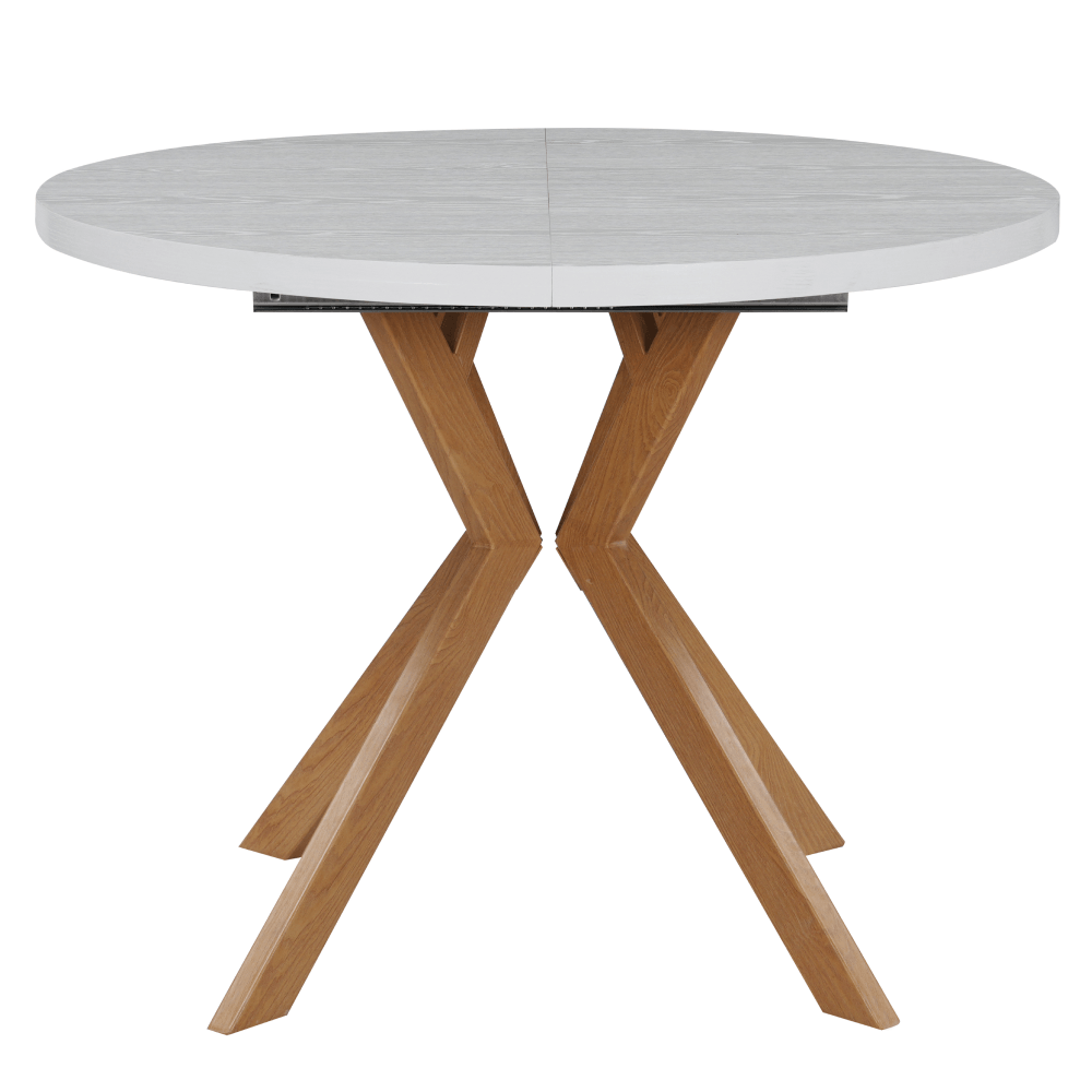 Masa extensibila de sufragerie, alba/stejar, 100-250x75,5 cm, LUKOS — imaginea 2