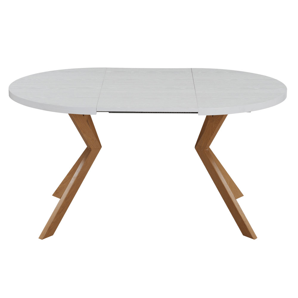 Masa extensibila de sufragerie, alba/stejar, 100-250x75,5 cm, LUKOS — imaginea 3