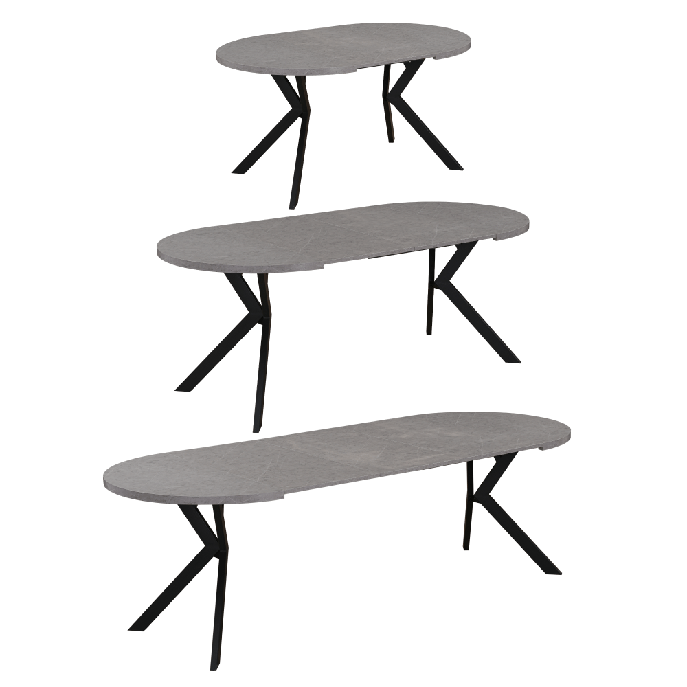 Masa de sufragerie extensibila, beton deschis/negru, 100-250x75,5 cm, LUKOS — imaginea 2