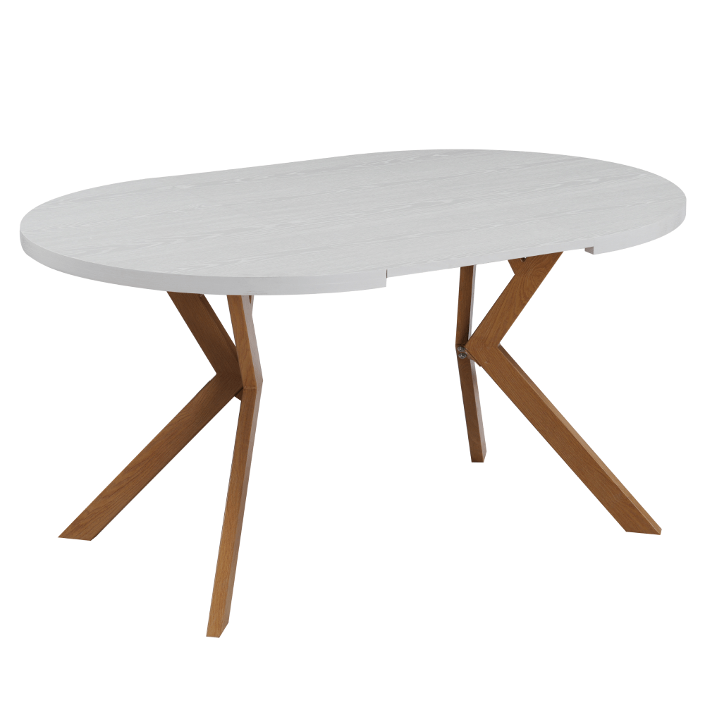 Masa extensibila de sufragerie, alba/stejar, 100-250x75,5 cm, LUKOS — imaginea 4