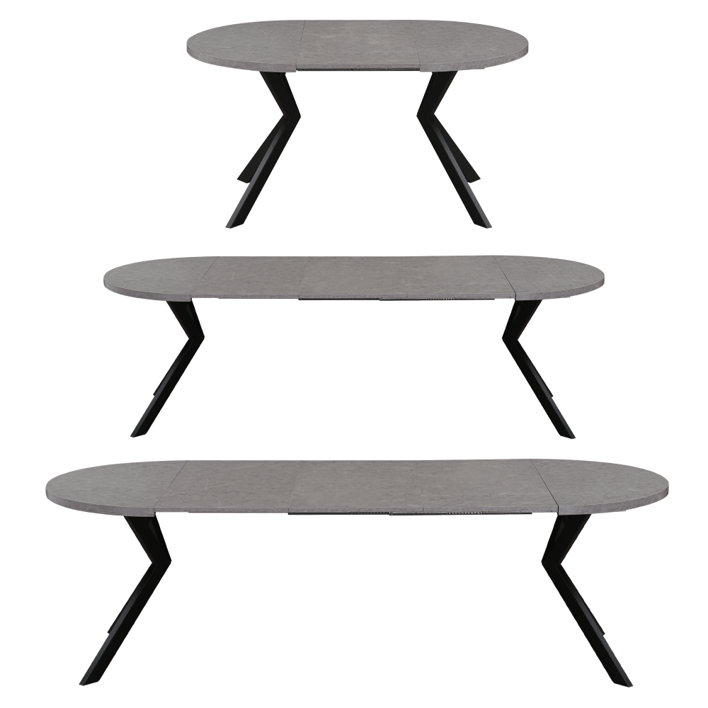 Masa de sufragerie extensibila, beton deschis/negru, 100-250x75,5 cm, LUKOS — imaginea 3