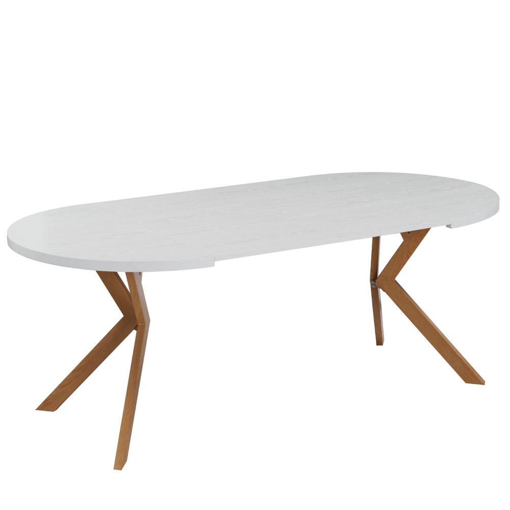 Masa extensibila de sufragerie, alba/stejar, 100-250x75,5 cm, LUKOS — imaginea 5