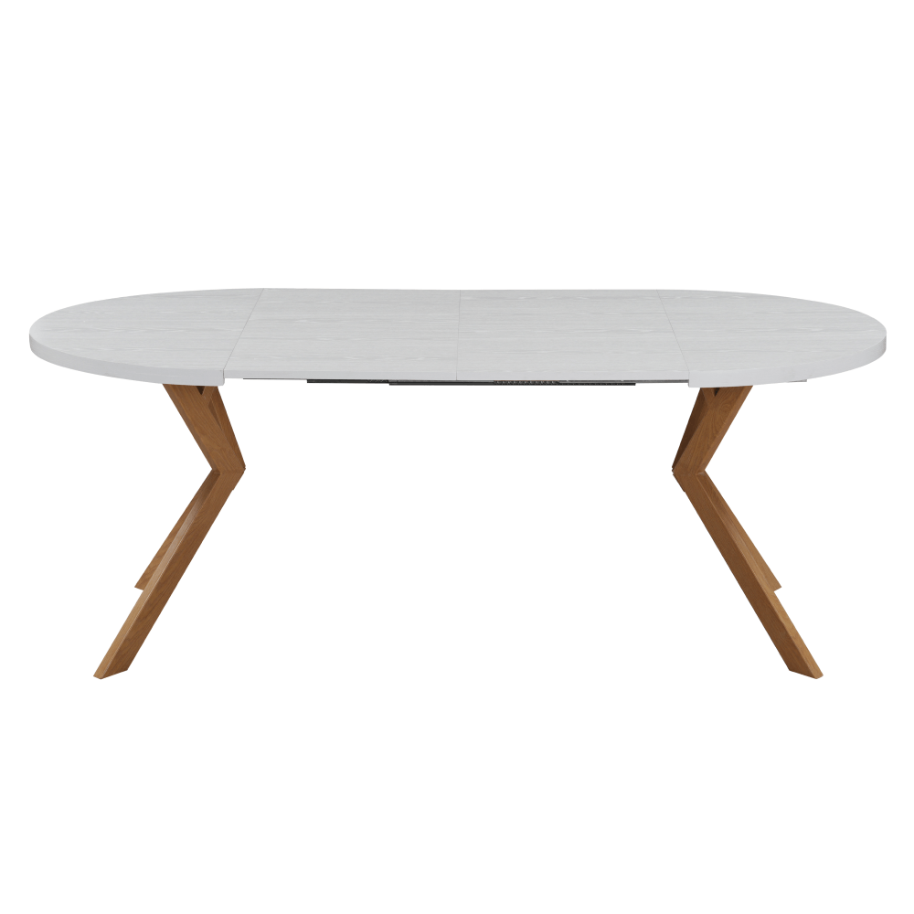 Masa extensibila de sufragerie, alba/stejar, 100-250x75,5 cm, LUKOS — imaginea 6