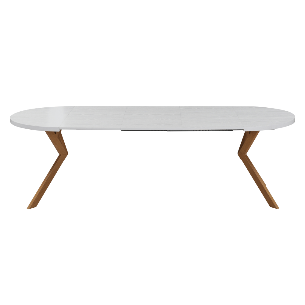 Masa extensibila de sufragerie, alba/stejar, 100-250x75,5 cm, LUKOS — imaginea 7