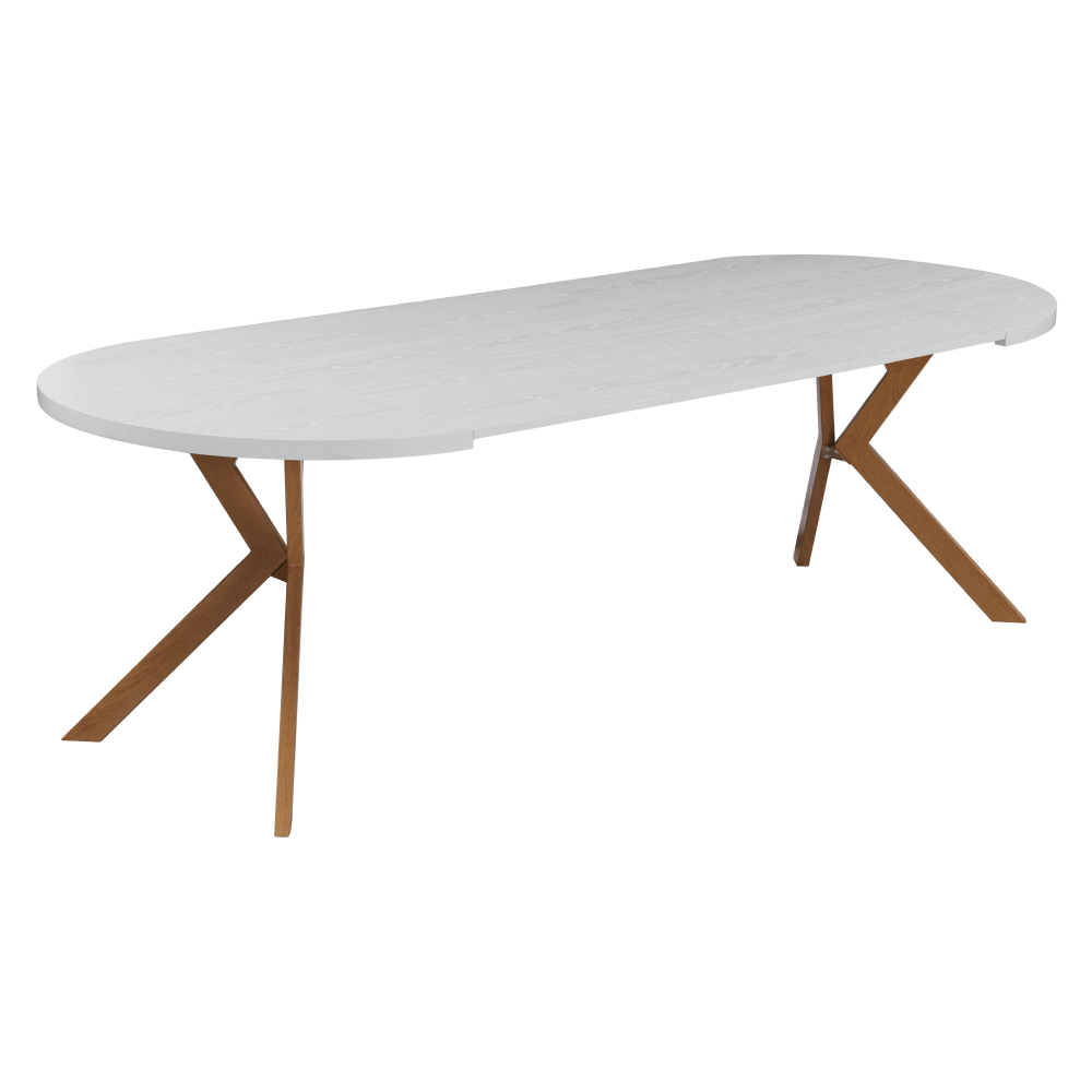 Masa extensibila de sufragerie, alba/stejar, 100-250x75,5 cm, LUKOS — imaginea 8