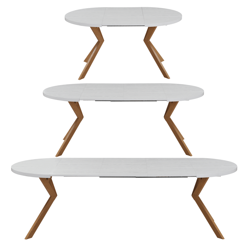 Masa extensibila de sufragerie, alba/stejar, 100-250x75,5 cm, LUKOS — imaginea 9