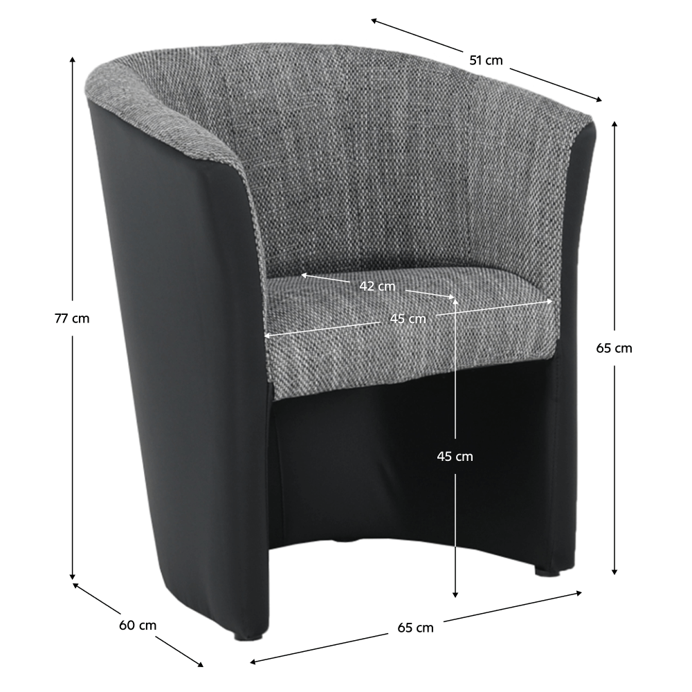 Fotoliu de club, piele eco Damasko negru/material gri, CUBA — imaginea 12
