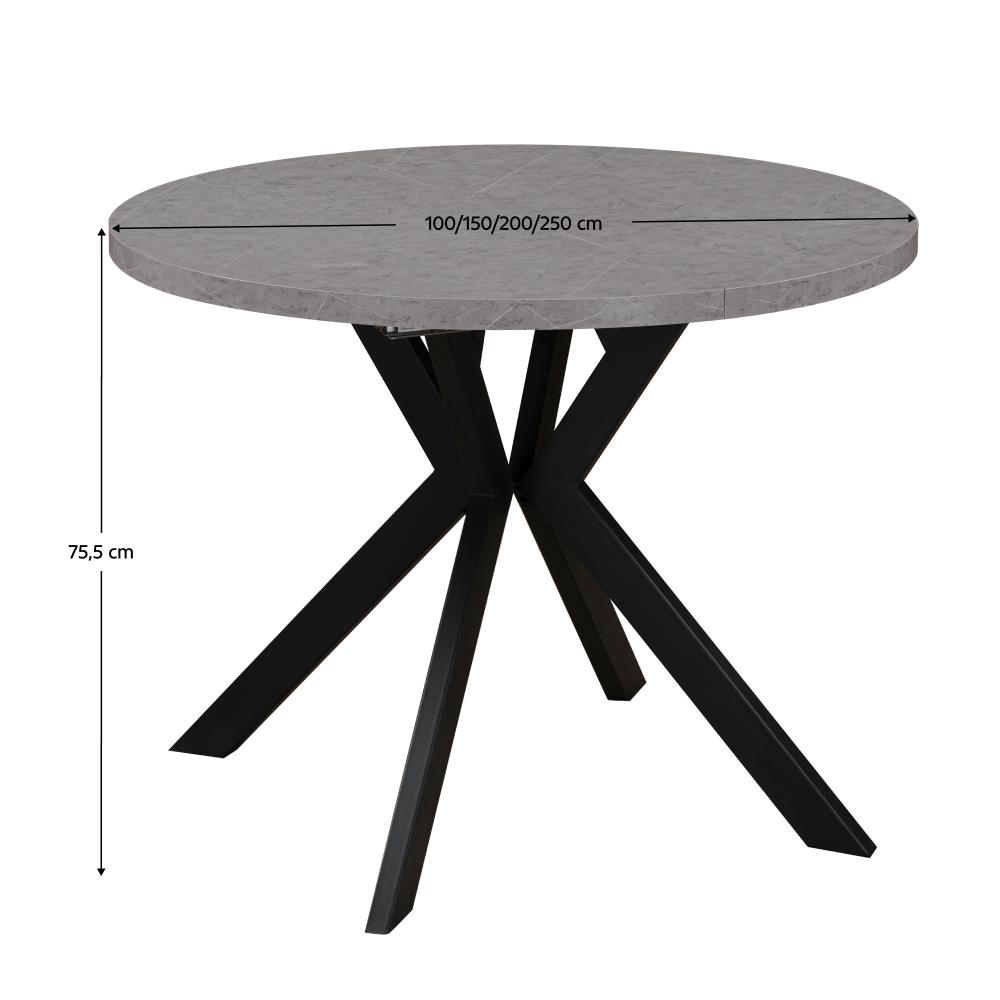 Masa de sufragerie extensibila, beton deschis/negru, 100-250x75,5 cm, LUKOS — imaginea 8