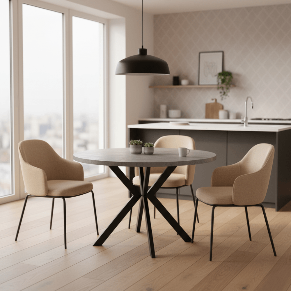Masa de sufragerie extensibila, beton deschis/negru, 100-250x75,5 cm, LUKOS — imaginea 12
