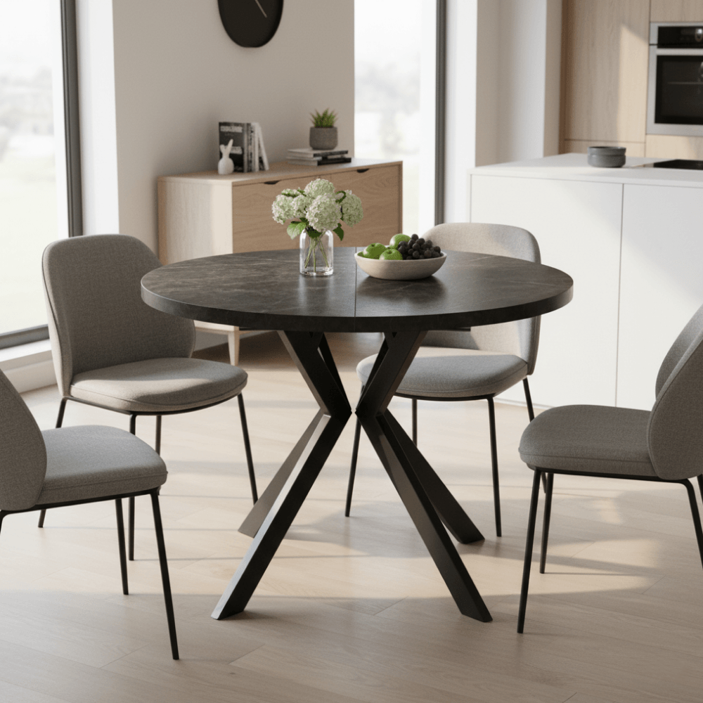 Masa de sufragerie extensibila, beton inchis/negru, 100-250x75,5 cm, LUKOS — imaginea 11