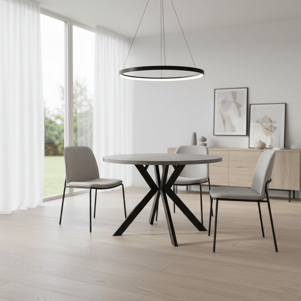 Masa de sufragerie extensibila, beton deschis/negru, 100-250x75,5 cm, LUKOS — imaginea 13