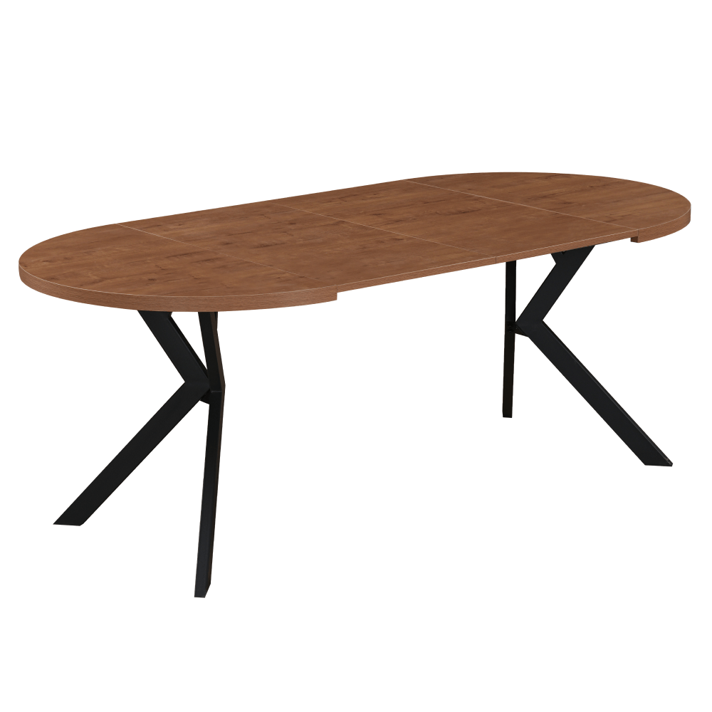 Masa de sufragerie extensibila, stejar inchis/negru, 100-250x75,5 cm, LUKOS — imaginea 4