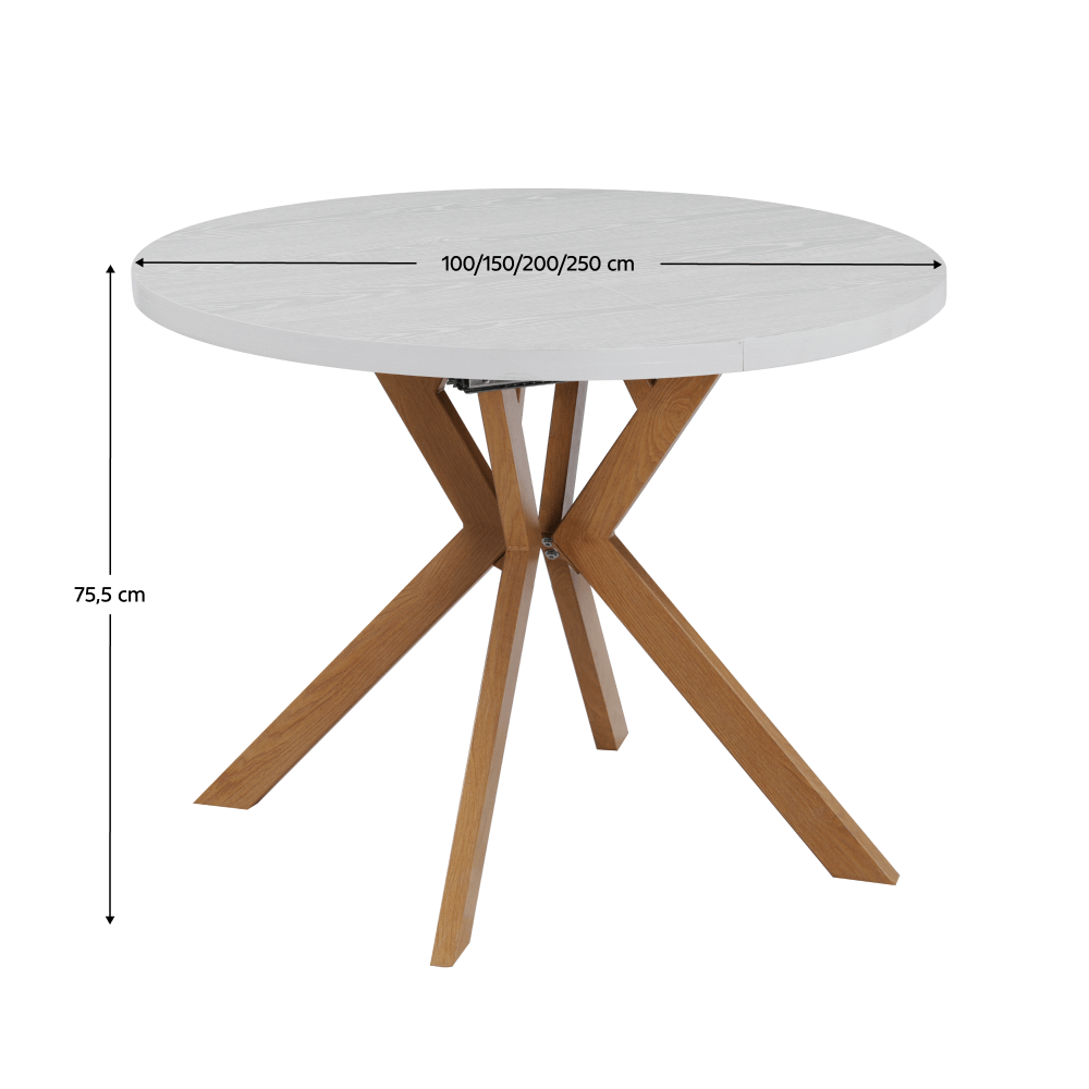 Masa extensibila de sufragerie, alba/stejar, 100-250x75,5 cm, LUKOS — imaginea 12