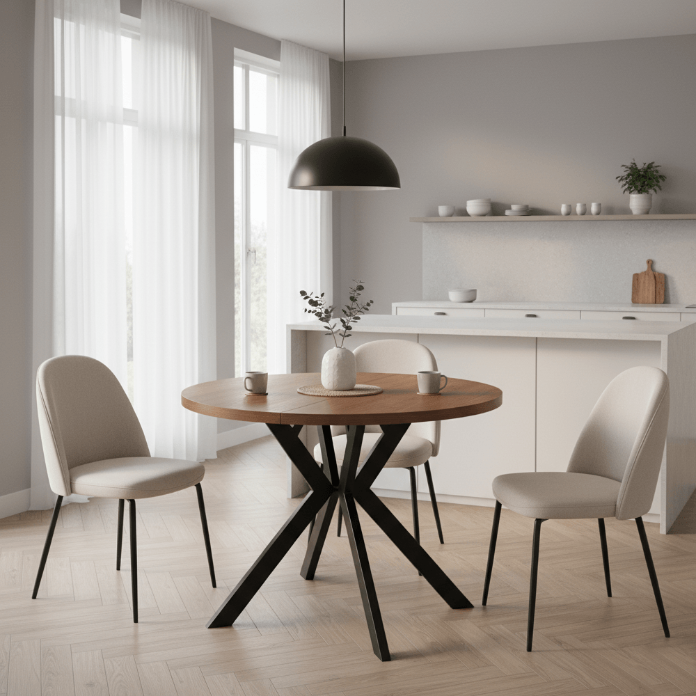 Masa de sufragerie extensibila, stejar inchis/negru, 100-250x75,5 cm, LUKOS — imaginea 10