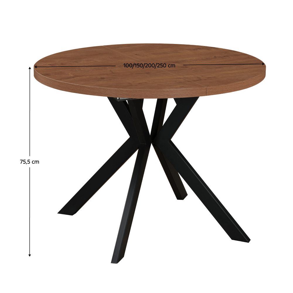 Masa de sufragerie extensibila, stejar inchis/negru, 100-250x75,5 cm, LUKOS — imaginea 12