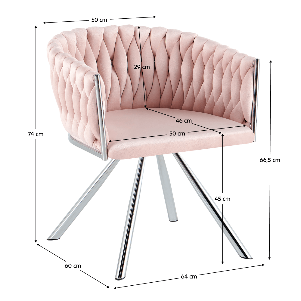 Fotoliu pivotant de sufragerie, tesatura Velvet roz-pudrat/crom, HELIN — imaginea 3