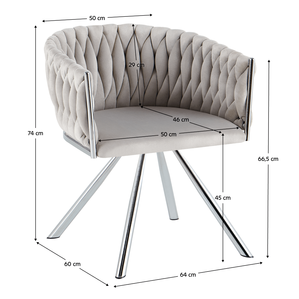 Fotoliu pivotant de sufragerie, tesatura Velvet gri deschis/crom, HELIN — imaginea 3