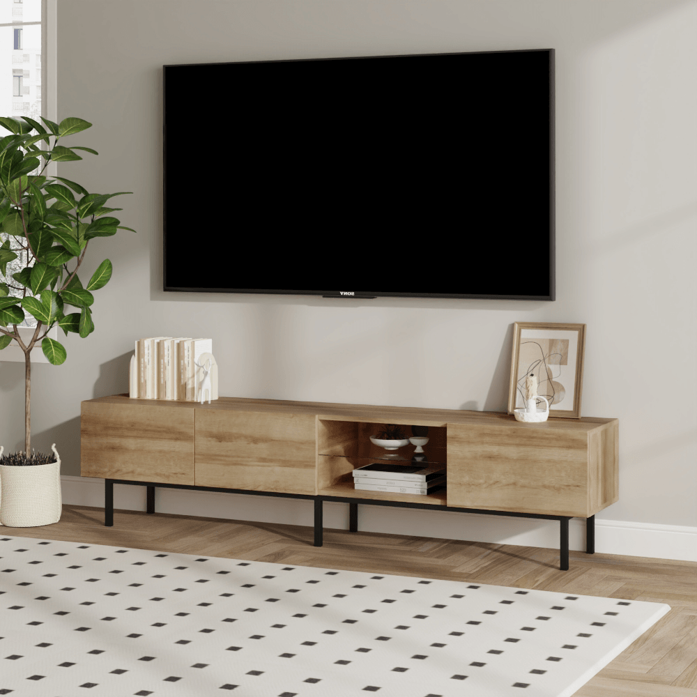 Masuta TV, stejar/negru, BASTIEN — imaginea 5