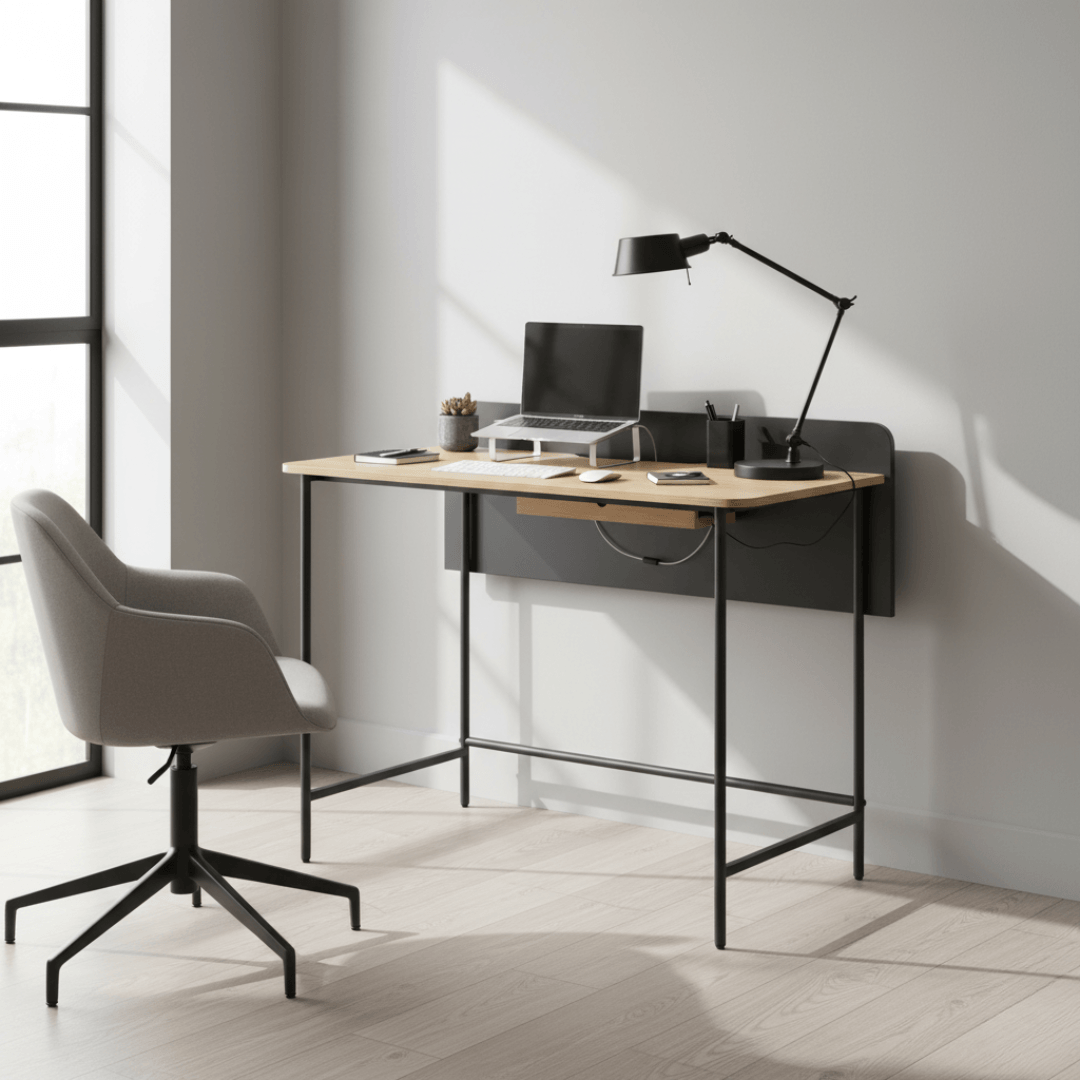 Masa PC, stejar/negru, KOMPUS — imaginea 2