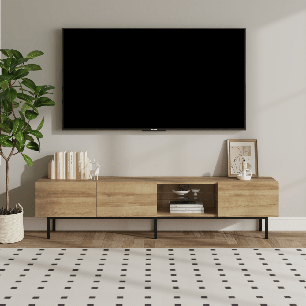 Masuta TV, stejar/negru, BASTIEN — imaginea 6