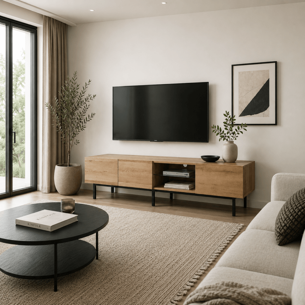 Masuta TV, stejar/negru, BASTIEN — imaginea 7