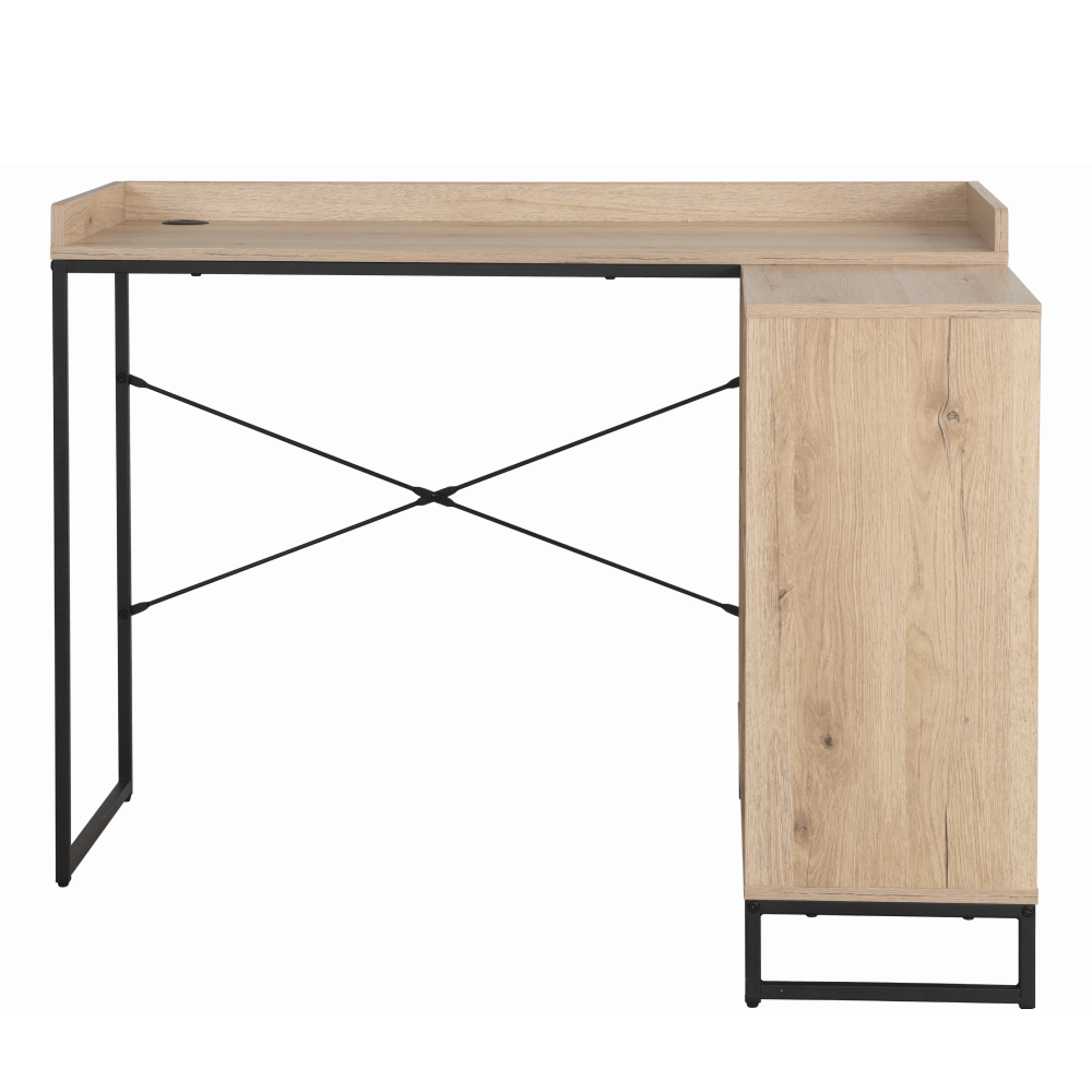 Masa PC de colt, stejar/negru, ULOSTOL — imaginea 6