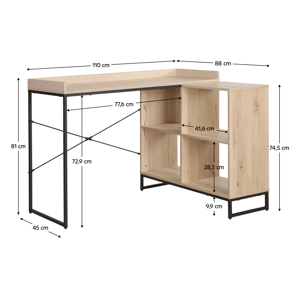 Masa PC de colt, stejar/negru, ULOSTOL — imaginea 8