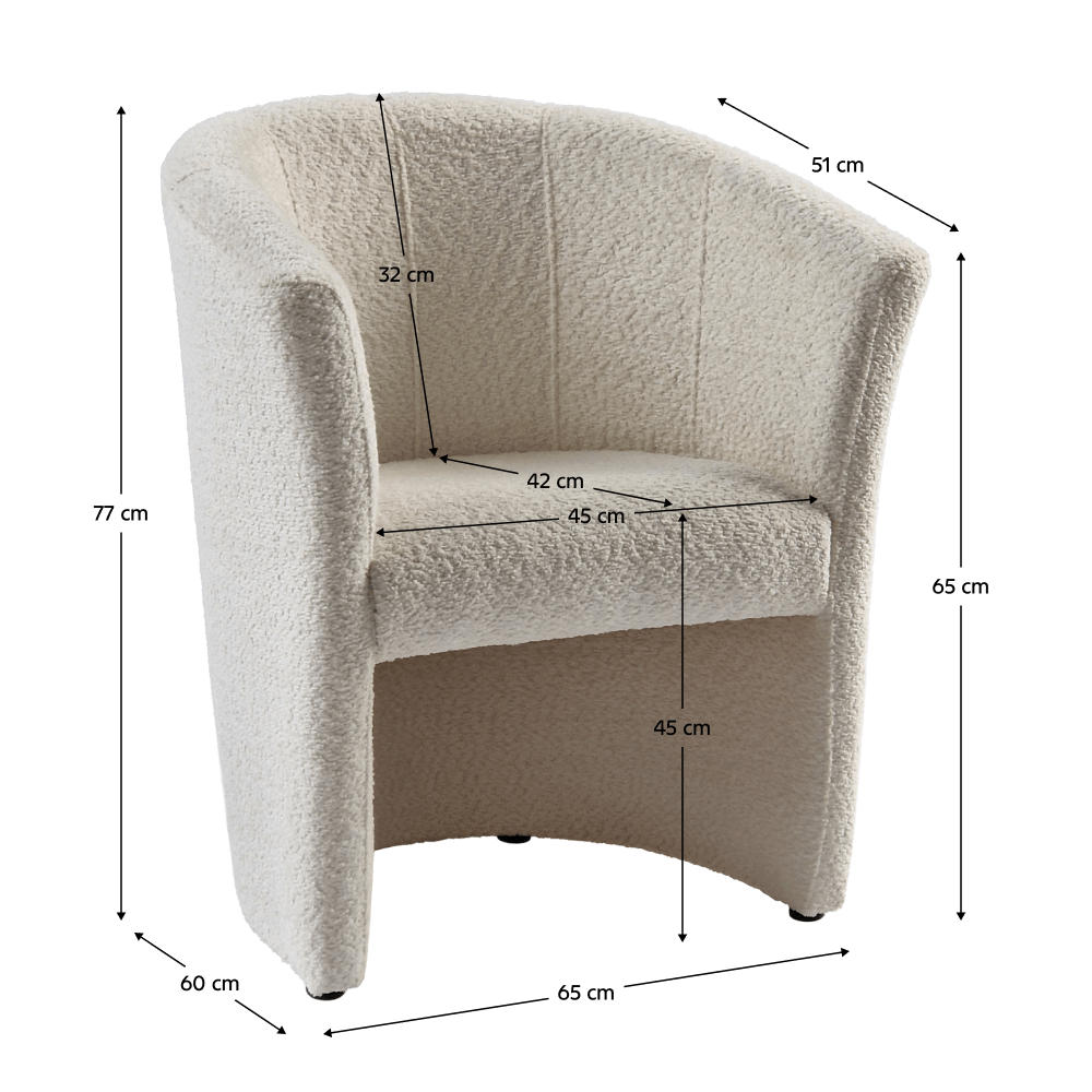 Fotoliu de club, material textil crem Coral, CUBA — imaginea 15