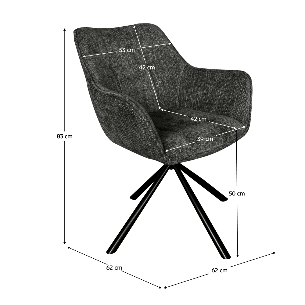 Fotoliu de sufragerie pivotant, gri/negru, ALTIN — imaginea 6