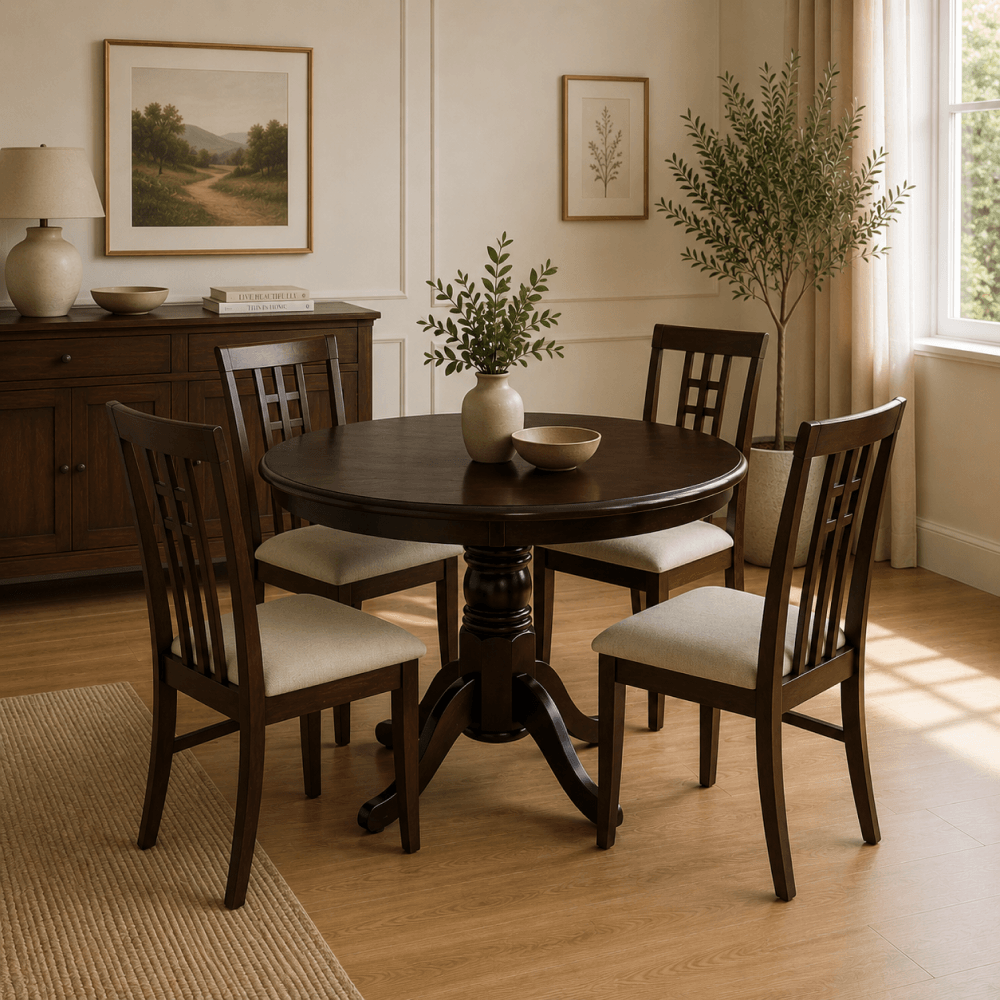 Masa de sufragerie, rotunda, castanie, diametru 106 cm, TABLOS NEW — imaginea 4