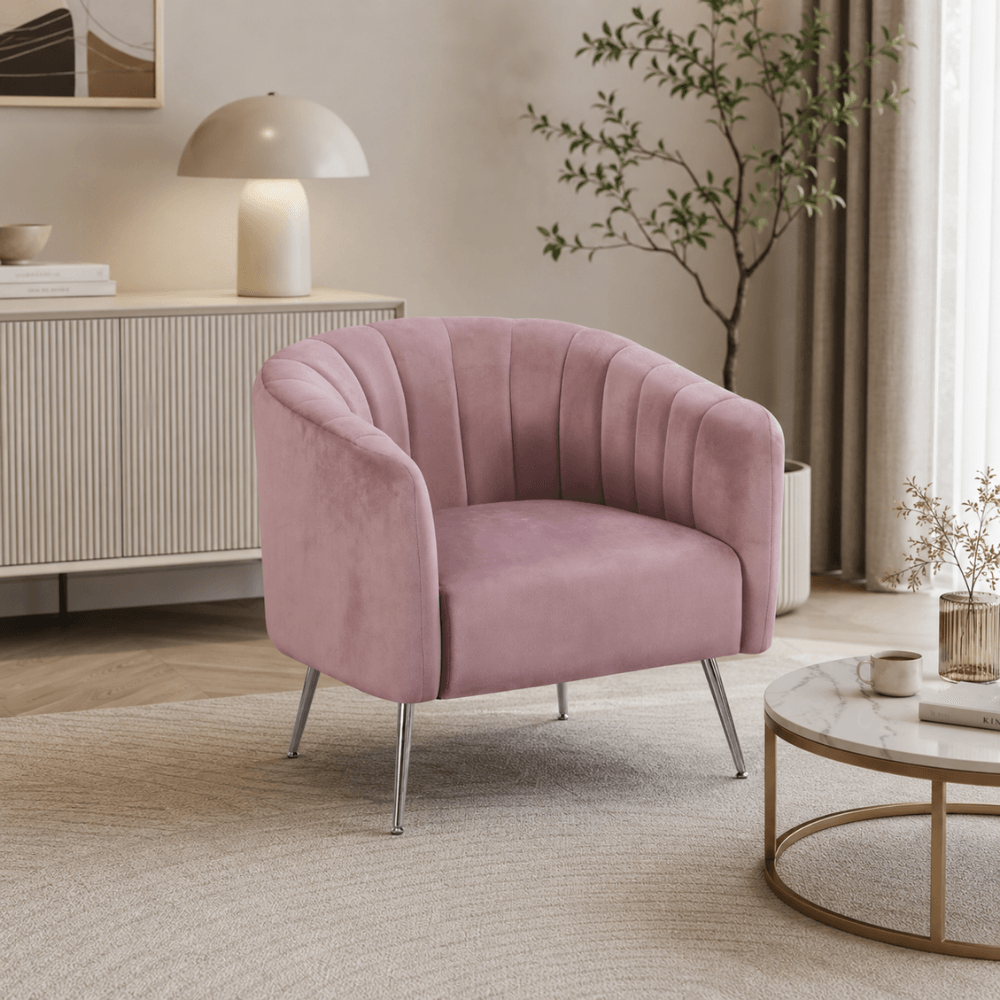Fotoliu de design, tesatura Velvet roz/crom-argintiu, BAGY — imaginea 2