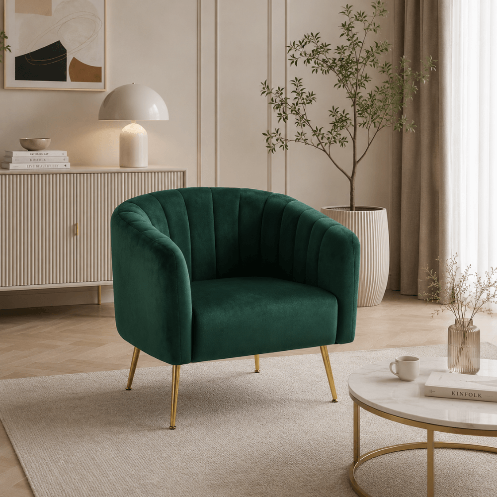 Fotoliu de design, tesatura Velvet verde inchis/gold crom-auriu, BAGY — imaginea 3