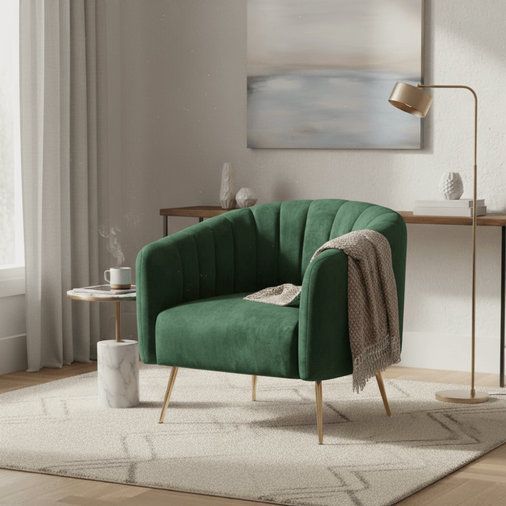 Fotoliu de design, tesatura Velvet verde inchis/gold crom-auriu, BAGY — imaginea 7