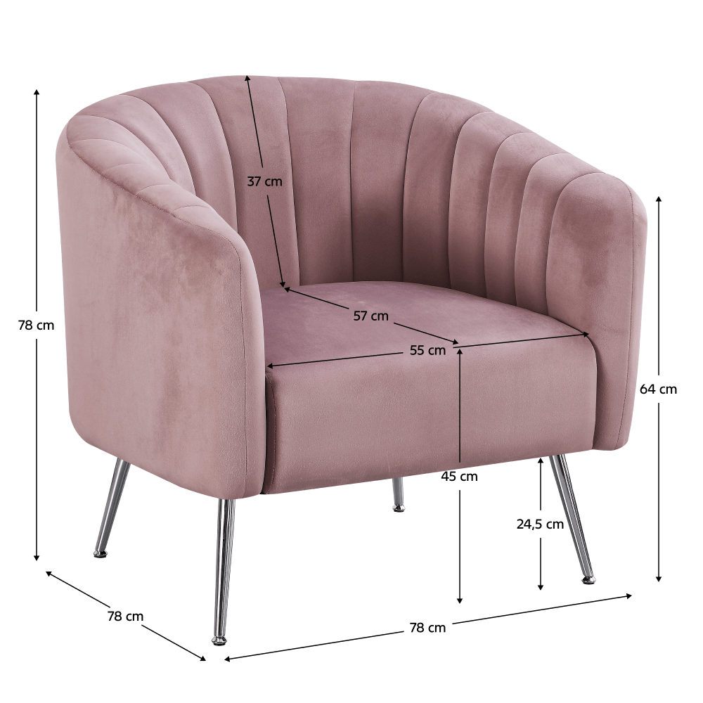 Fotoliu de design, tesatura Velvet roz/crom-argintiu, BAGY — imaginea 9