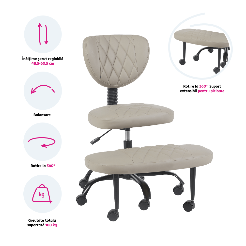 Scaun de ingenuncheat ergonomic, gri-maro Taupe piele ecologica/negru, SAMER — imaginea 2