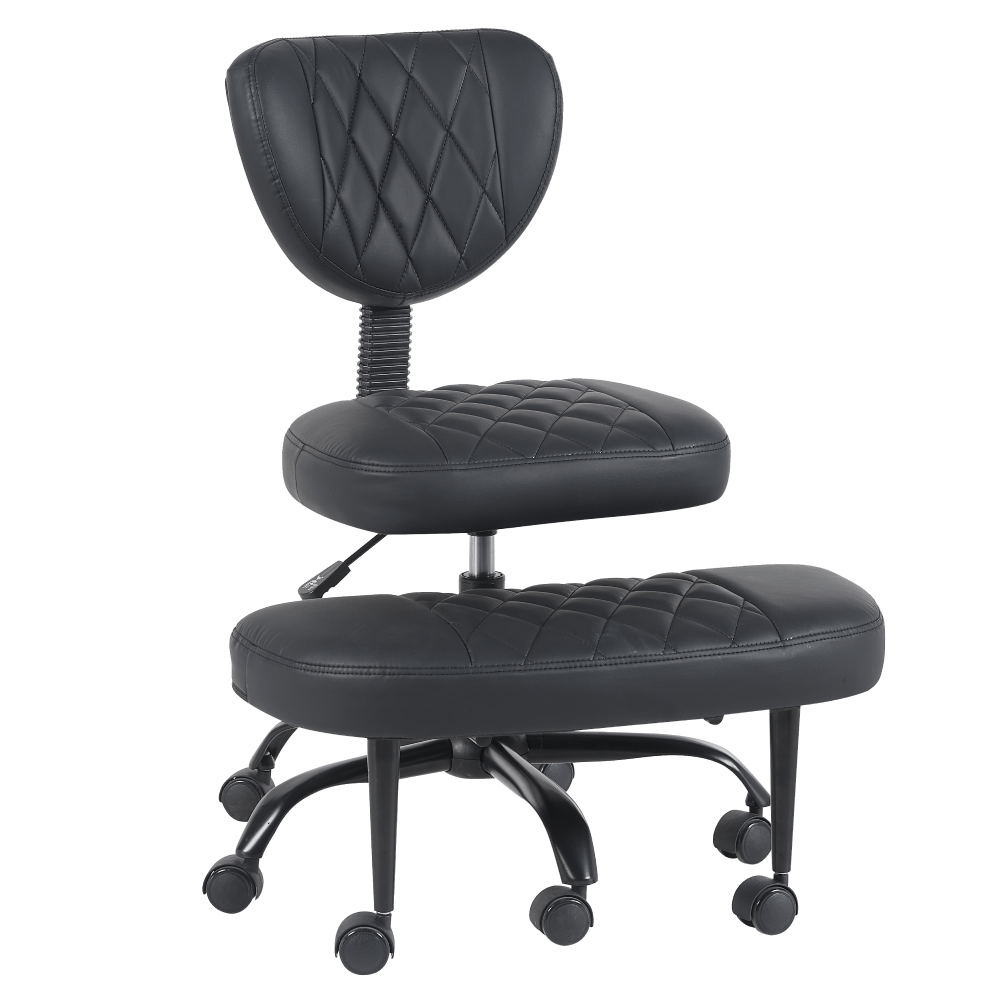 Scaun de ingenuncheat ergonomic, piele ecologica negru/negru, SAMER — imaginea 3