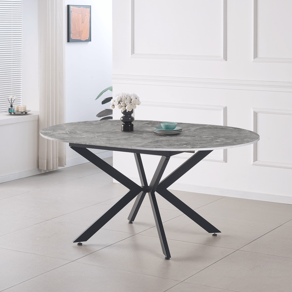 Masa dining extensibila, beton/neagra, 120x120-160x75 cm, ABERO TIP 2 — imaginea 10