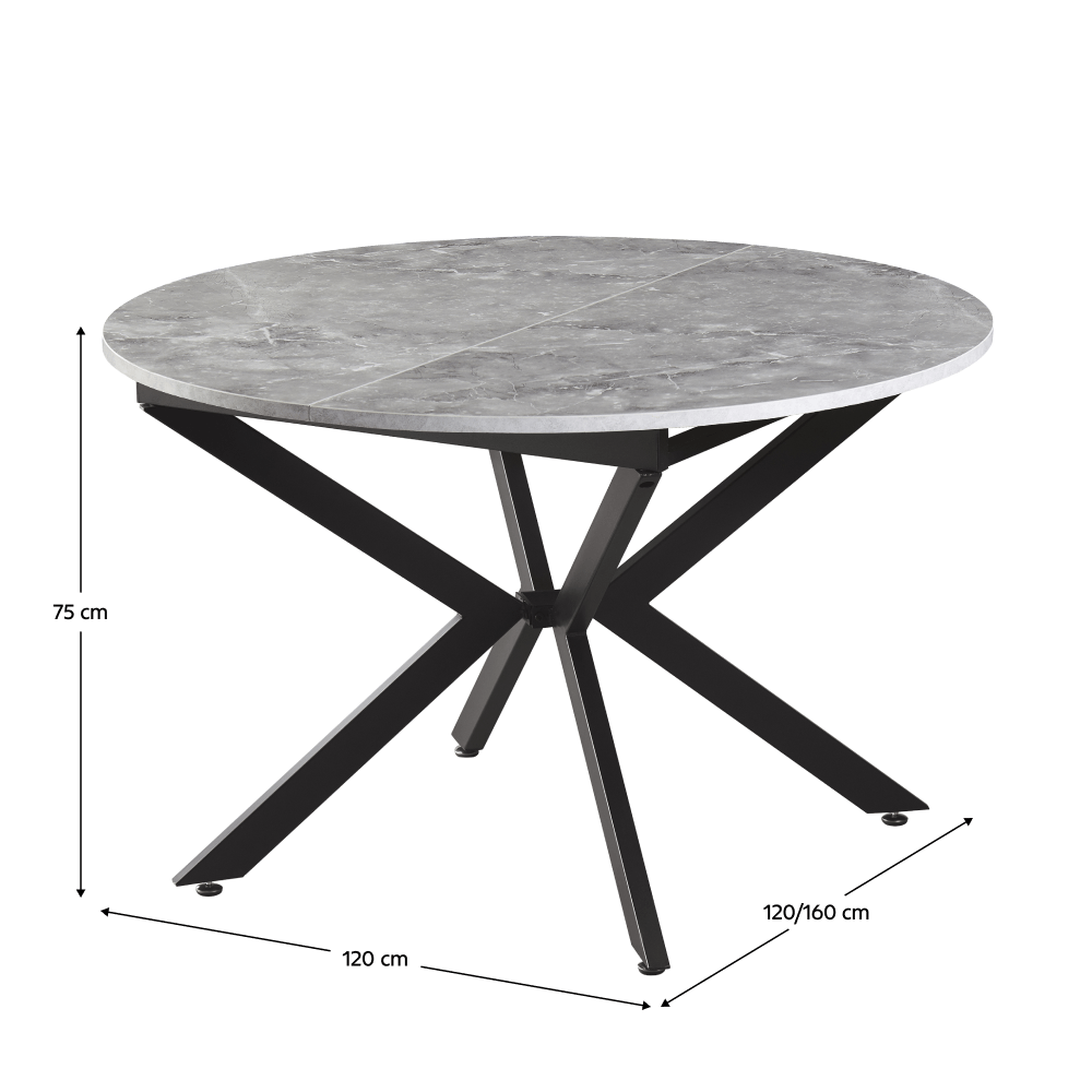 Masa dining extensibila, beton/neagra, 120x120-160x75 cm, ABERO TIP 2 — imaginea 12