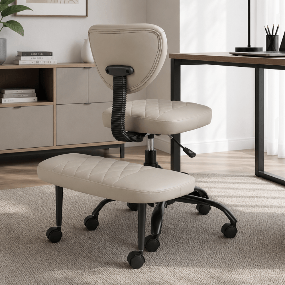 Scaun de ingenuncheat ergonomic, gri-maro Taupe piele ecologica/negru, SAMER — imaginea 7